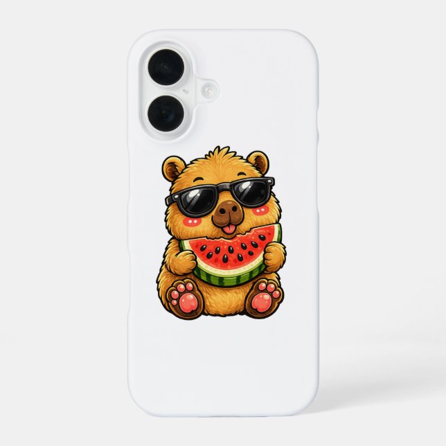Cool Capybara Watermelon Summer iPhone 16 Case (Back)