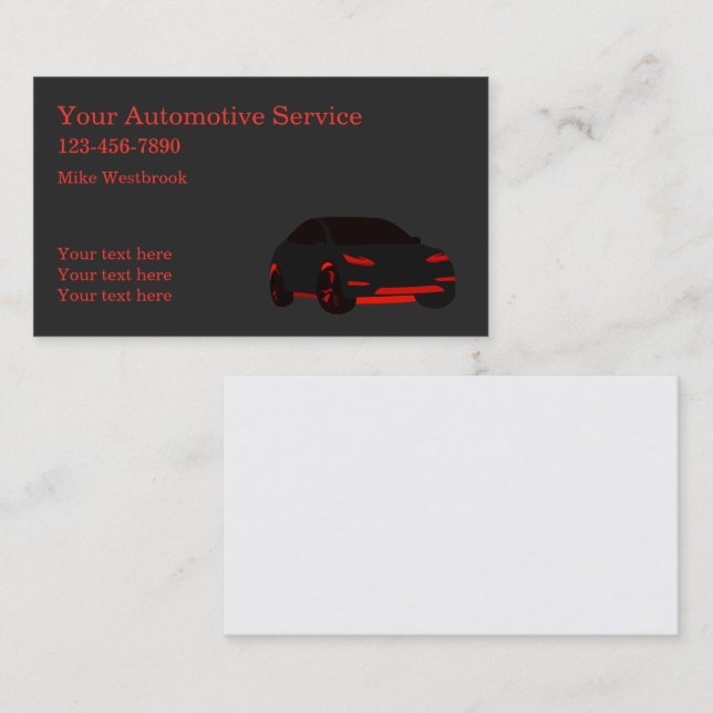 Cool Car Automotive Services Business Card (Front/Back)