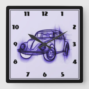 Cool Car Sketch in Purple Square Wall Clock