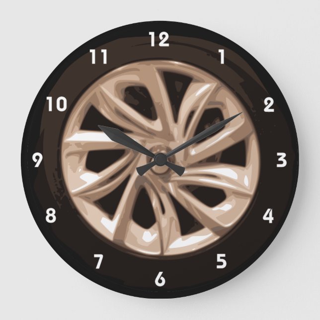 Cool Car Wheel hubcap wall clock with numbers (Front)