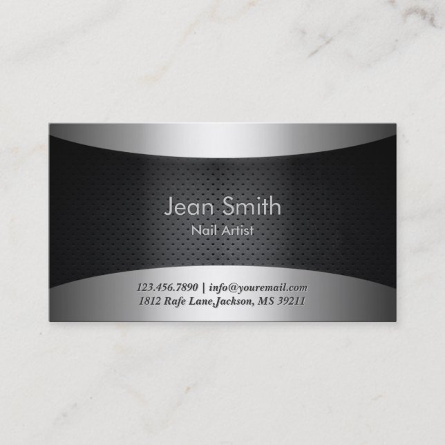 Cool Carbon Black Nail Art Business Card (Front)