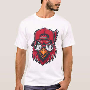 Cool Cardinal Bird Mascot Design - Red Bird wearin T-Shirt