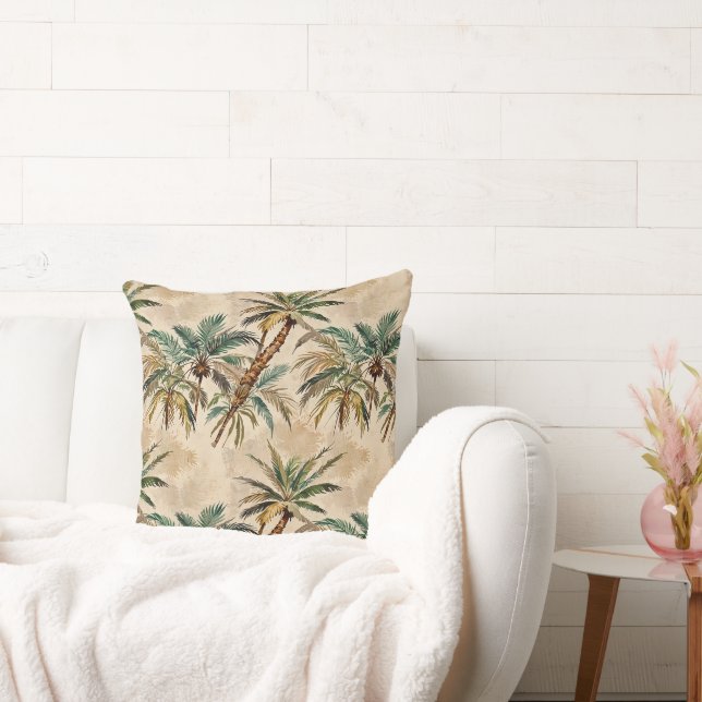 Cool Carefree Jazzy Palm Tree Throw Pillow (Couch)