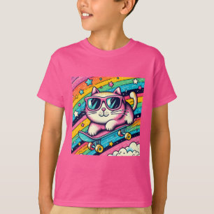 Cool Cartoon Cat Skating on Rollerboard Fun Kids T-Shirt