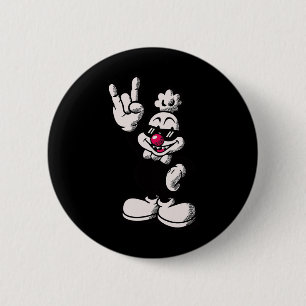 Cool Cartoon Chicken Retro Rooster Rock Hand Sign  2 Inch Round Button