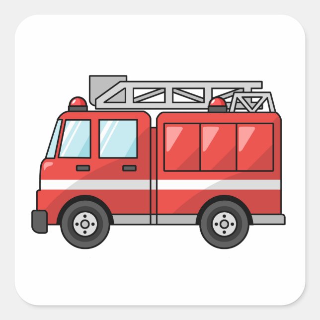 Cool Cartoon Fire Truck/Engine Square Sticker (Front)