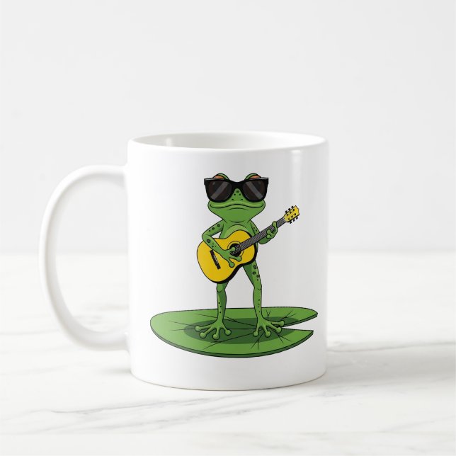 Cool Cartoon Frog Playing Guitar Illustration Coffee Mug (Left)