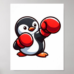 Cool Cartoon Penguin Boxer Design Poster