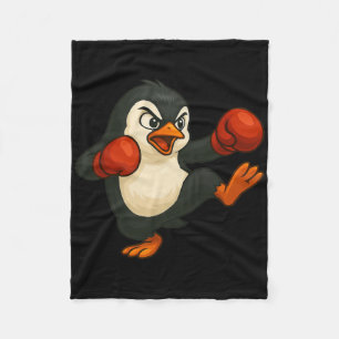 Cool Cartoon Penguin Boxer Kickboxing  Fleece Blanket