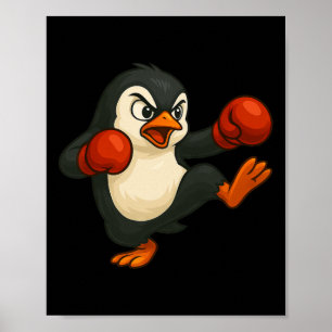 Cool Cartoon Penguin Boxer Kickboxing  Poster