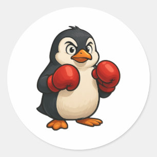 Cool Cartoon Penguin Boxer Sports Design  Classic Round Sticker