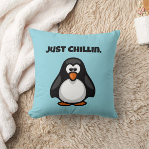 Cool Cartoon Penguin – Just Chillin' Arctic Vibes Throw Pillow