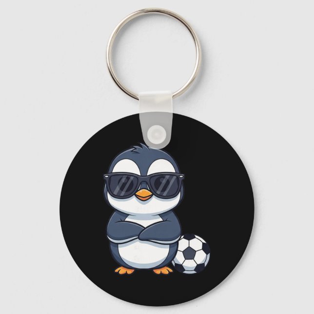 Cool Cartoon Penguin Soccer Player  Keychain (Front)