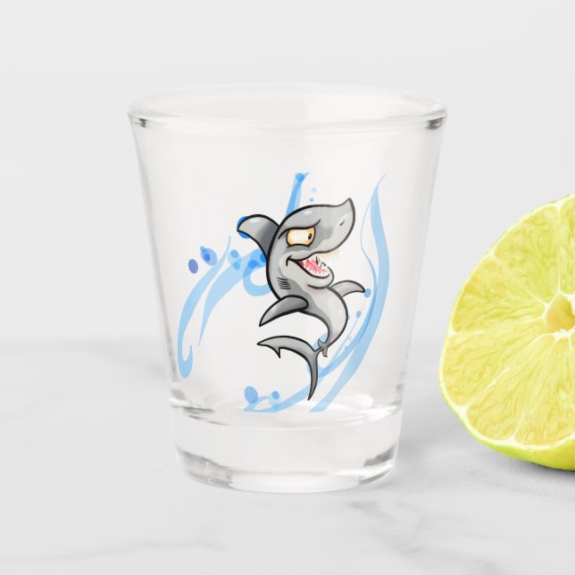 Cool Cartoon Shark Shot Glass (Front)