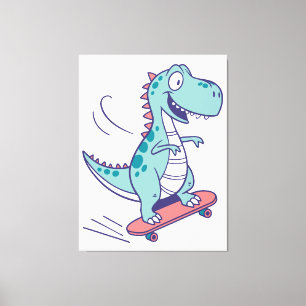 Cool Cartoon T-Rex on Skateboard Canvas Print