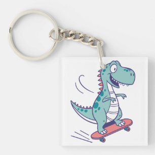 Cool Cartoon T-Rex on Skateboard Keychain