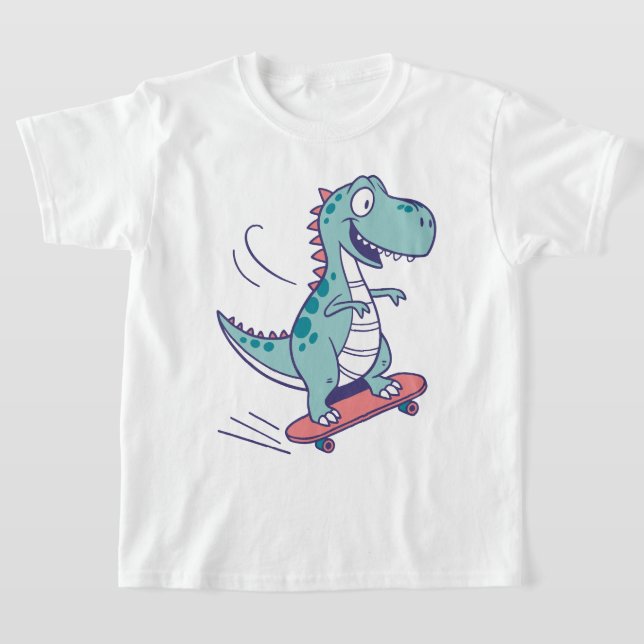 Cool Cartoon T-Rex on Skateboard T-Shirt (Laydown)