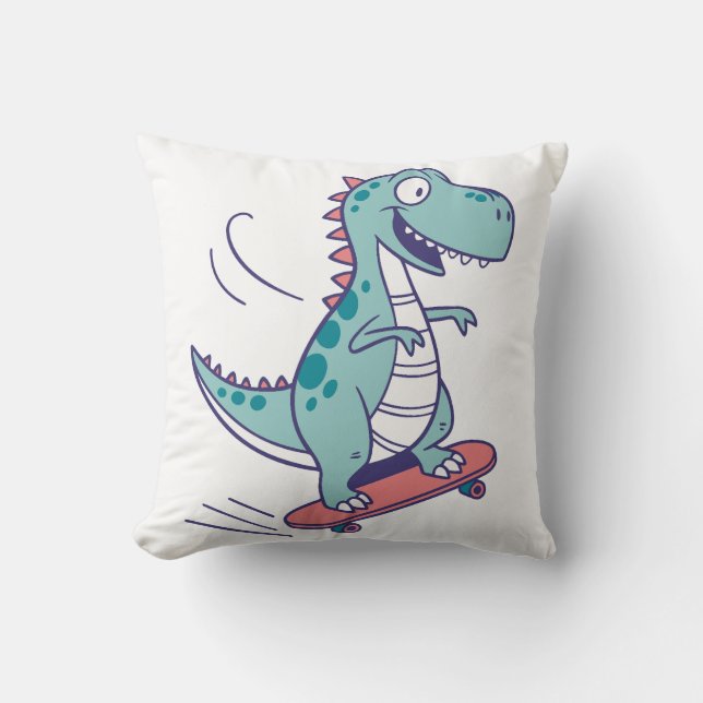 Cool Cartoon T-Rex on Skateboard Throw Pillow (Front)