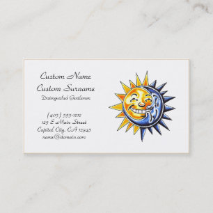 Cool cartoon tattoo symbol happy sun moon face business card