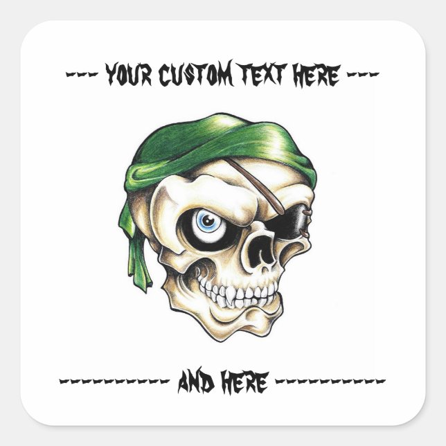 Cool cartoon tattoo symbol pirate skull bandana square sticker (Front)