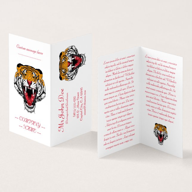 Cool cartoon tattoo symbol roaring feral tiger art business card (Inside and Outside)