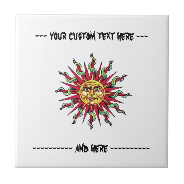 Cool cartoon tattoo symbol Sun God Face head Tile (Front)