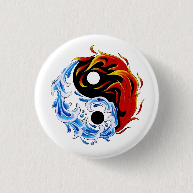 Cool cartoon tattoo symbol water fire Yin Yang 1 Inch Round Button (Front)