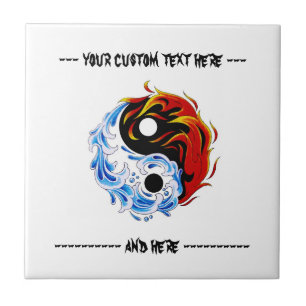 Cool cartoon tattoo symbol water fire Yin Yang Tile