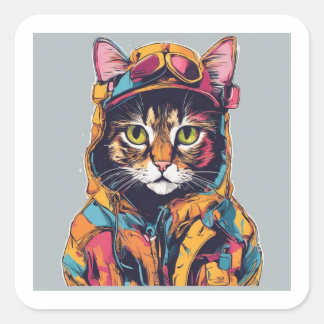 Cool Cat 2  Square Sticker