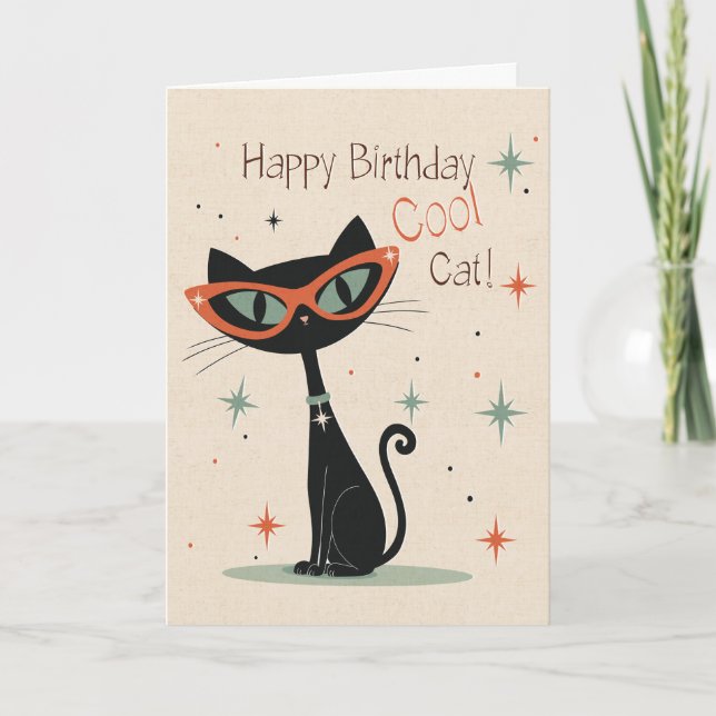 Cool Cat Birthday Card | Funny Mid-Cen (Front)