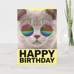 COOL CAT BIRTHDAY CARD, WEARING SUNGLASSES CARD