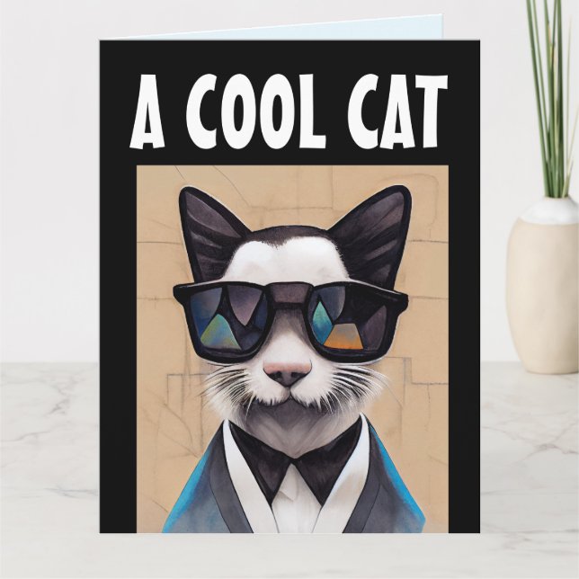 COOL CAT BIRTHDAY FOR HIM GREETING CARD (Front)