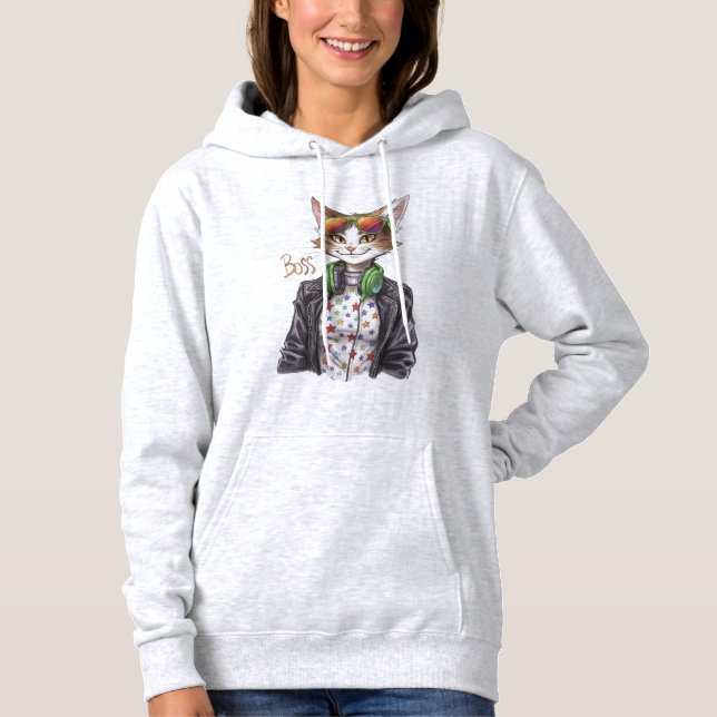 Cool Cat Boss – Funny Cat Lover Gift Idea Hoodie (Front)