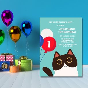 Cool Cat Catastic Party Balloon Kids Birthday Invitation