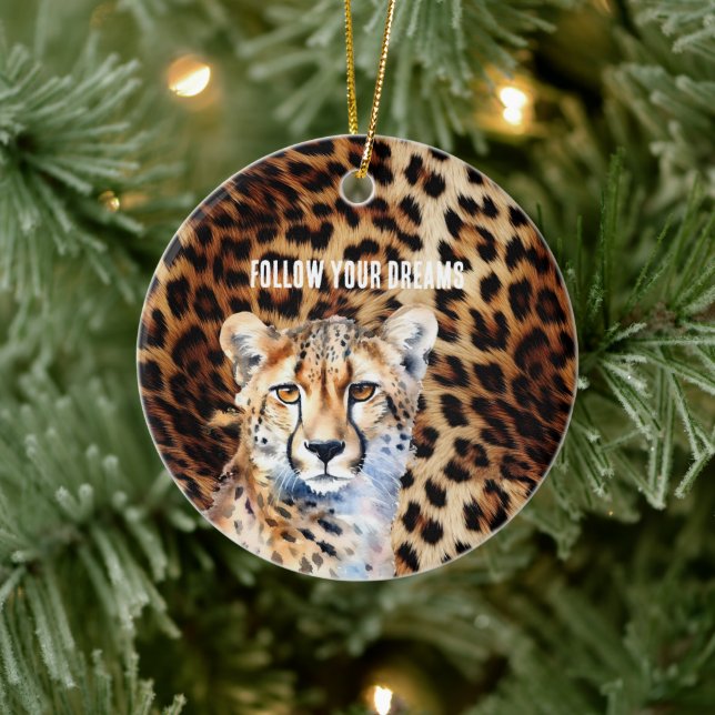 Cool Cat Cheetah Leopard Print Ceramic Ornament (Tree)