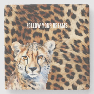 Cool Cat Cheetah Leopard Print Stone Coaster