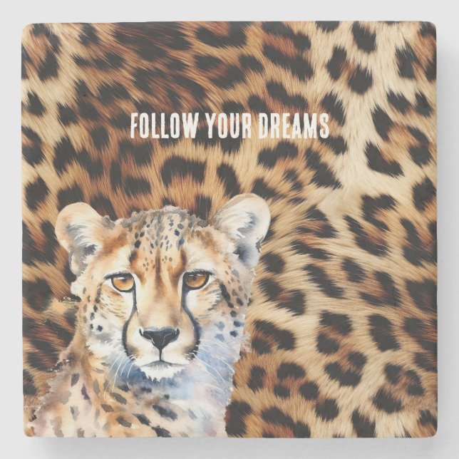Cool Cat Cheetah Leopard Print Stone Coaster (Front)