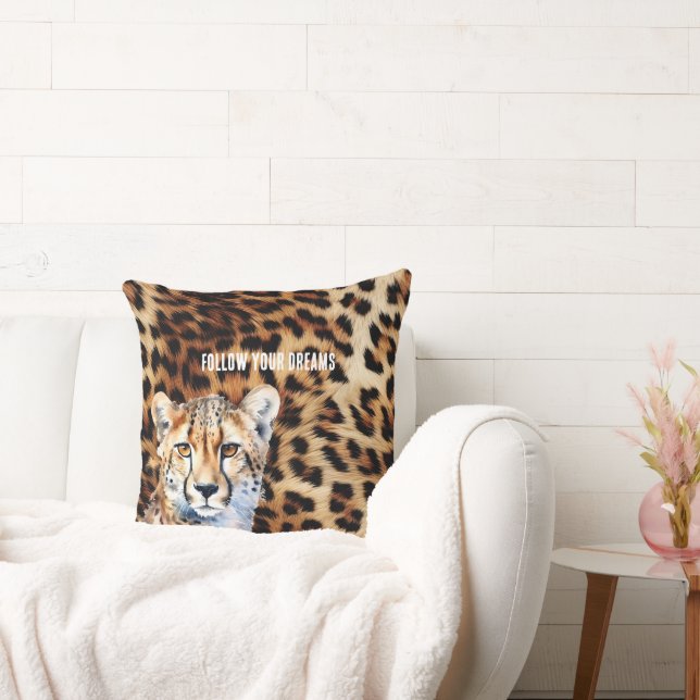 Cool Cat Cheetah Leopard Print Throw Pillow (Couch)