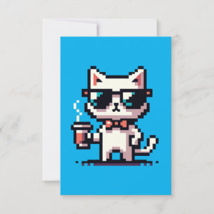 Cool Cat Coffee Break: 8-Bit Pixel Art Card
