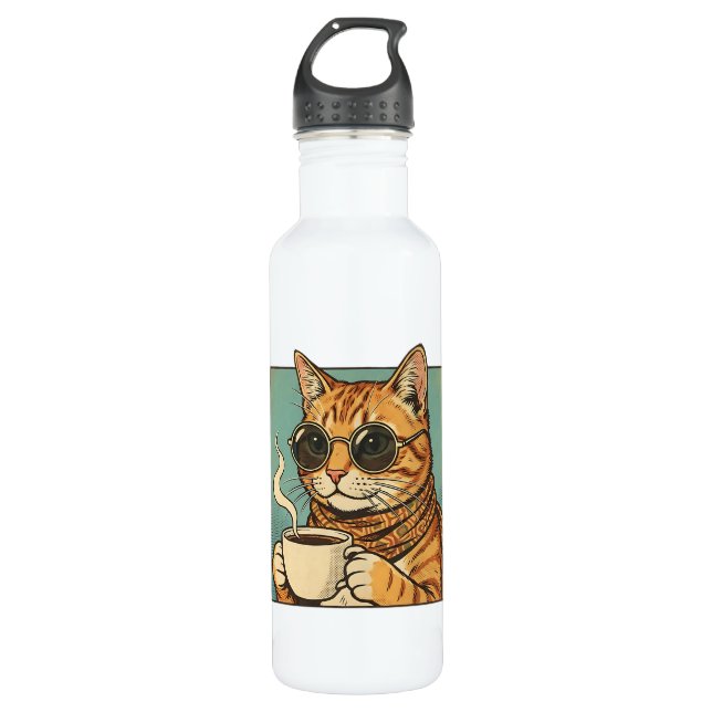 Cool Cat Coffee Retro Style Design for Cat Lovers 710 Ml Water Bottle (Front)