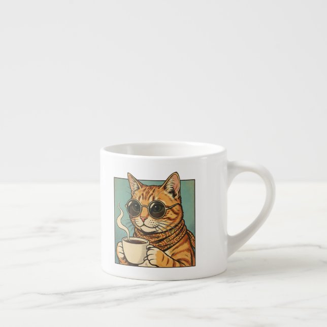 Cool Cat Coffee Retro Style Design for Cat Lovers Espresso Cup (Right)