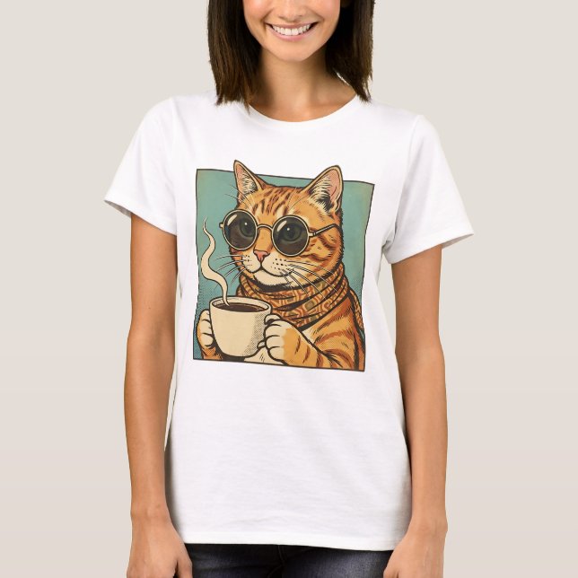 Cool Cat Coffee Retro Style Design for Cat Lovers T-Shirt (Front)