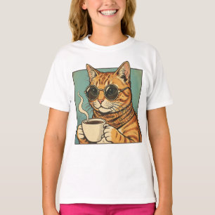 Cool Cat Coffee Retro Style Design for Cat Lovers T-Shirt