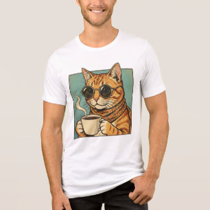 Cool Cat Coffee Retro Style Design for Cat Lovers Tri-Blend Shirt