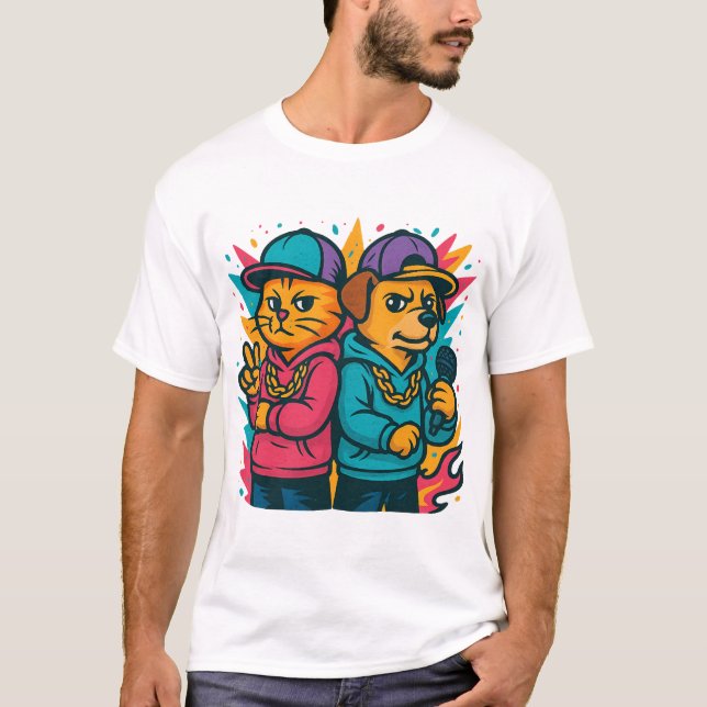 Cool Cat & Dog Rap Duo T-Shirt (Front)