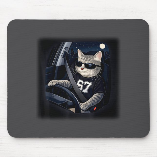 Cool Cat Driving 67 Sungles Funny For Men Women Ki Mouse Pad (Front)