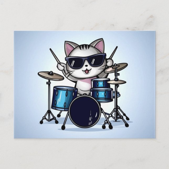 Cool Cat Drummer blank Postcard (Front)