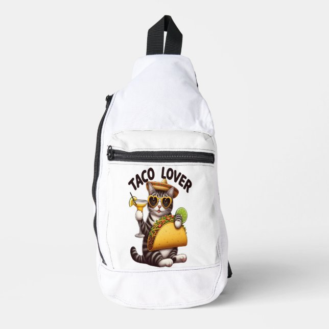 Cool Cat Enjoying Taco Tuesday Sling Bag (Front)