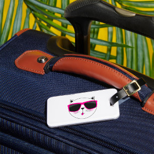 Cool Cat Face with Pink Sunglasses Cute Kitty  Luggage Tag