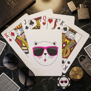Cool Cat Face with Pink Sunglasses Cute Kitty  Playing Cards